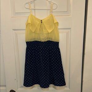 Girls Elegant Blue polka dot with yellow accent